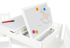 Ensemble de plateau de table avec tableau magnétique et peinture tableau noir pour groupe de sièges pour enfants "Linnea", blanc, 2 pièces.