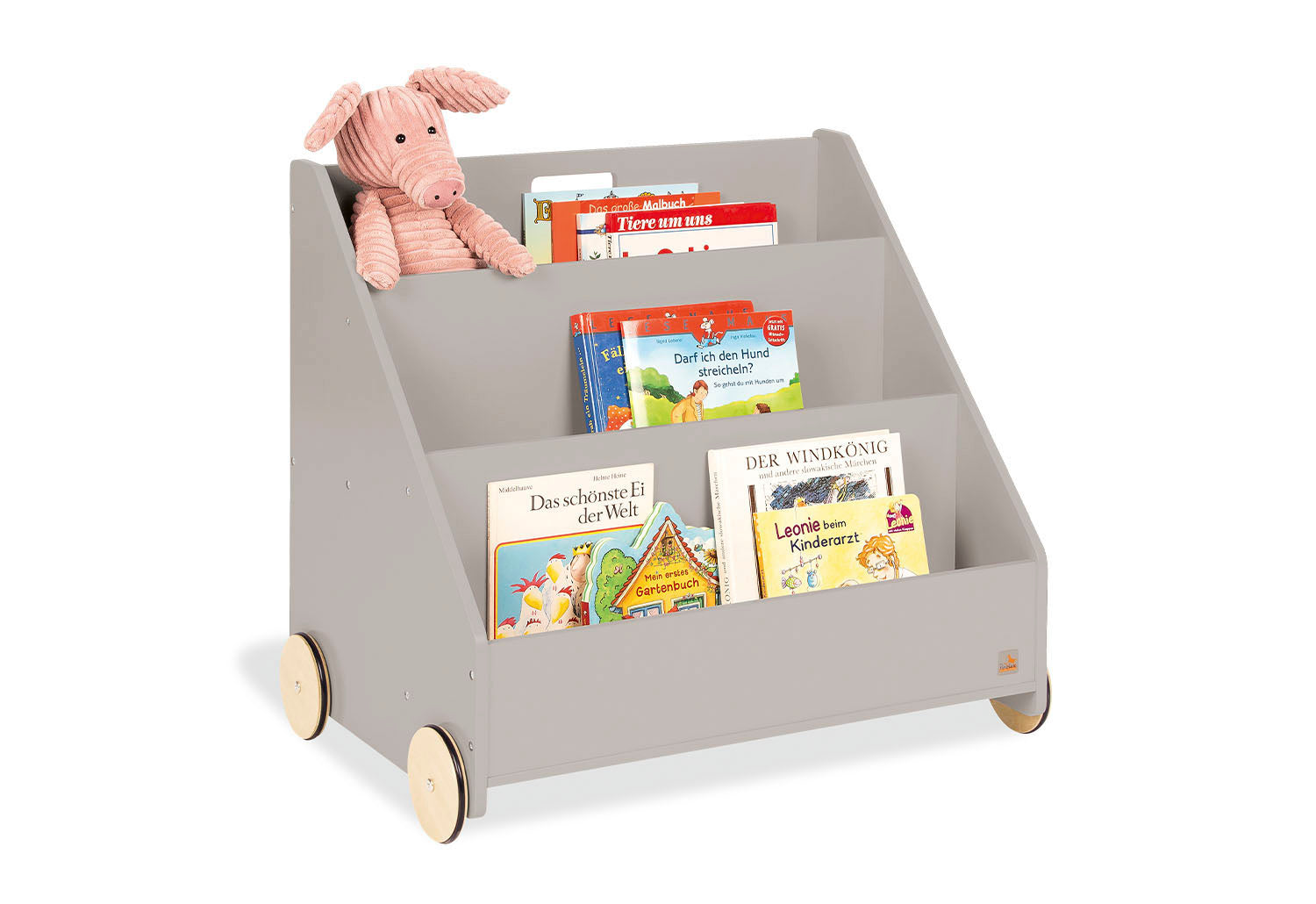 Bibliothèque enfant à roulettes « Lasse », grise