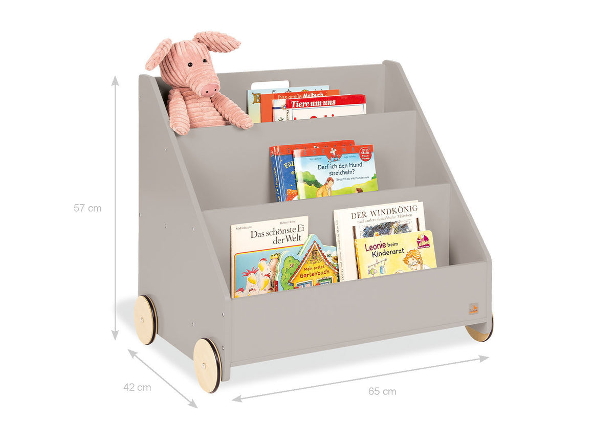 Bibliothèque enfant à roulettes « Lasse », grise