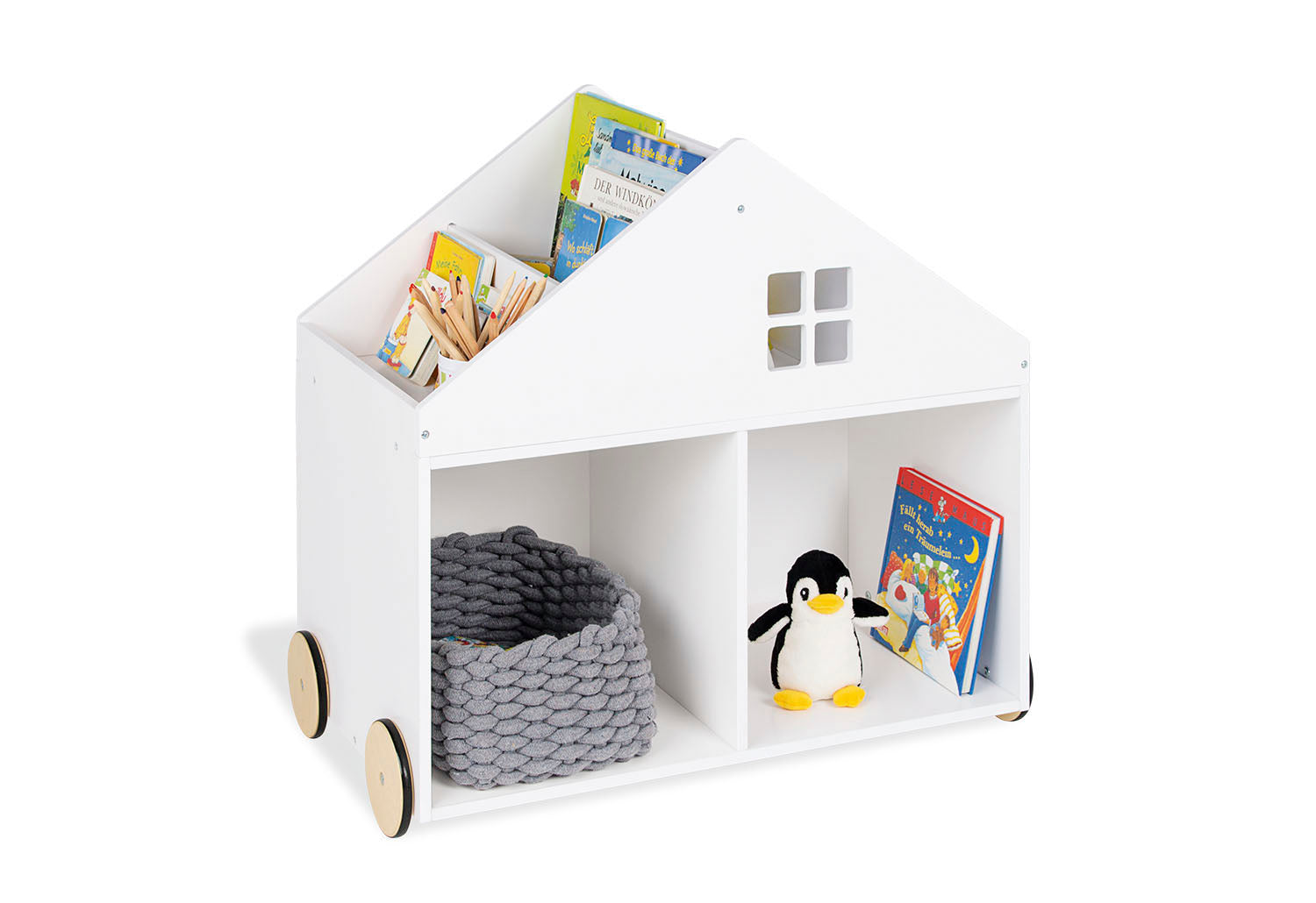 Bibliothèque pour enfants à roulettes « Hus », blanche