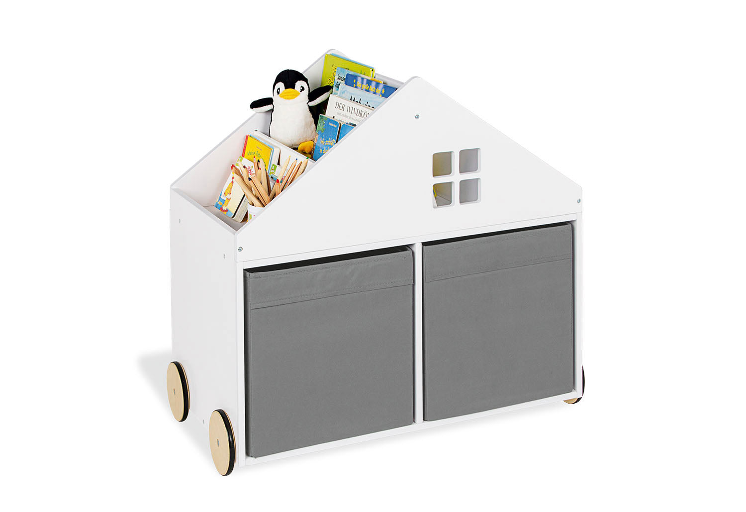 Bibliothèque pour enfants à roulettes « Hus », blanche
