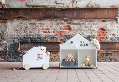 Bibliothèque pour enfants à roulettes « Hus », blanche
