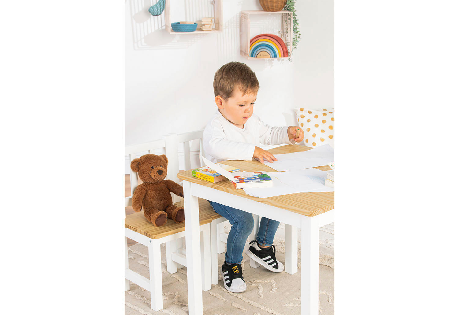Ensemble de sièges pour enfants "Fenna", blanc/naturel, 3 pièces.