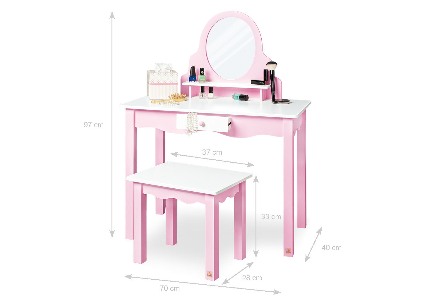 Coiffeuse pour enfant « Jasmin » avec tabouret, 2 pièces.