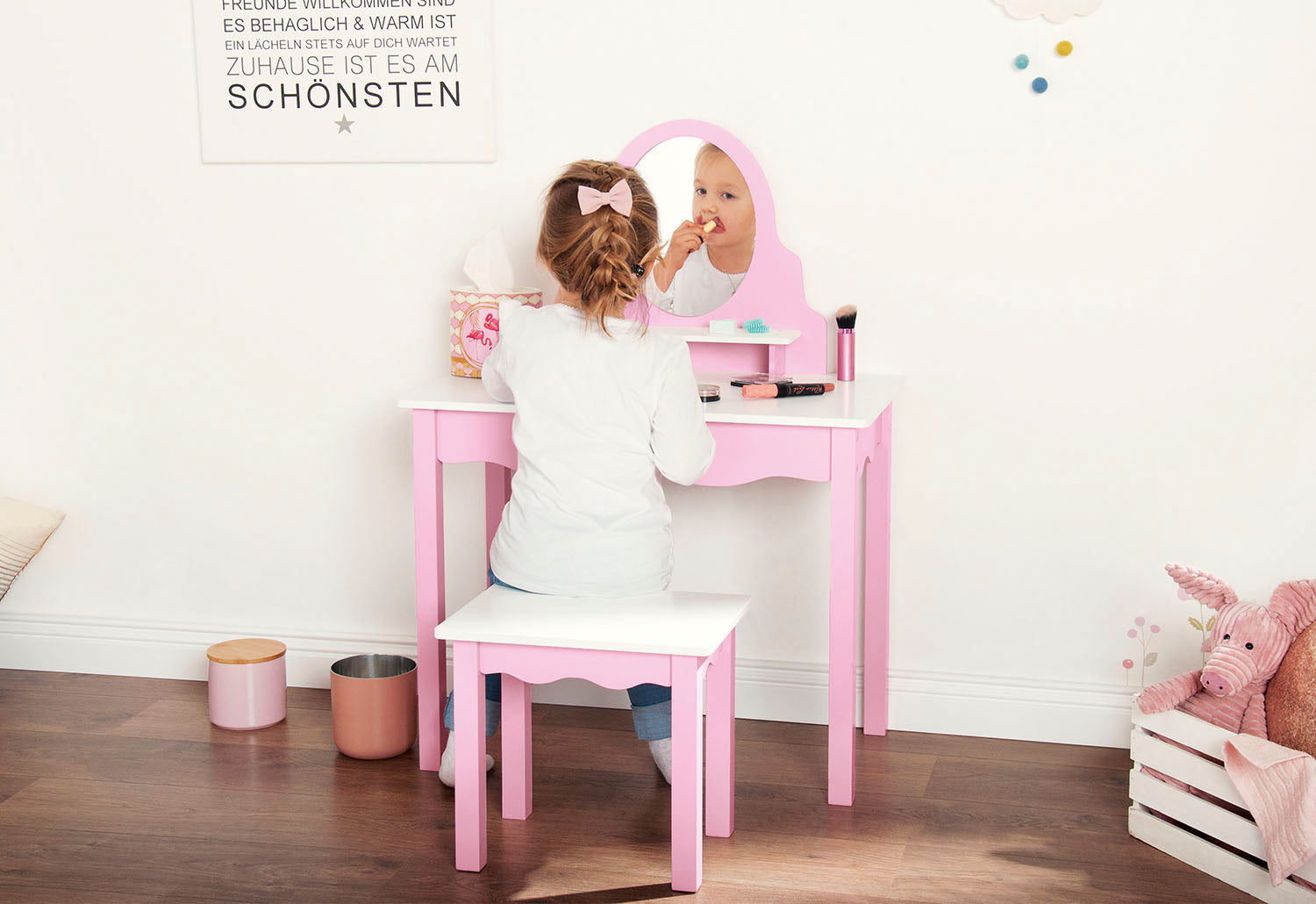 Coiffeuse pour enfant « Jasmin » avec tabouret, 2 pièces.