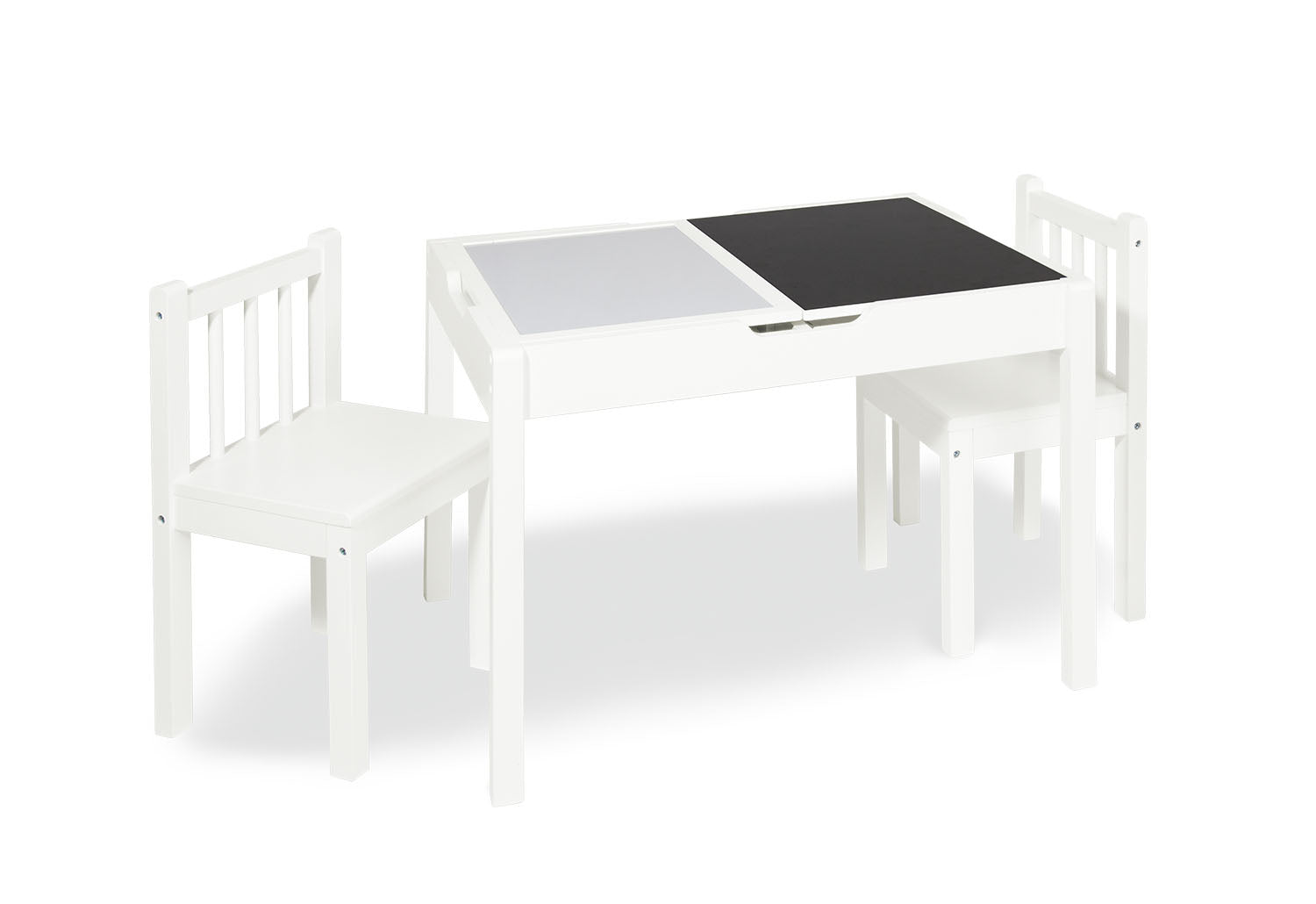 Ensemble de plateau de table avec tableau magnétique et peinture tableau noir pour groupe de sièges pour enfants "Linnea", blanc, 2 pièces.