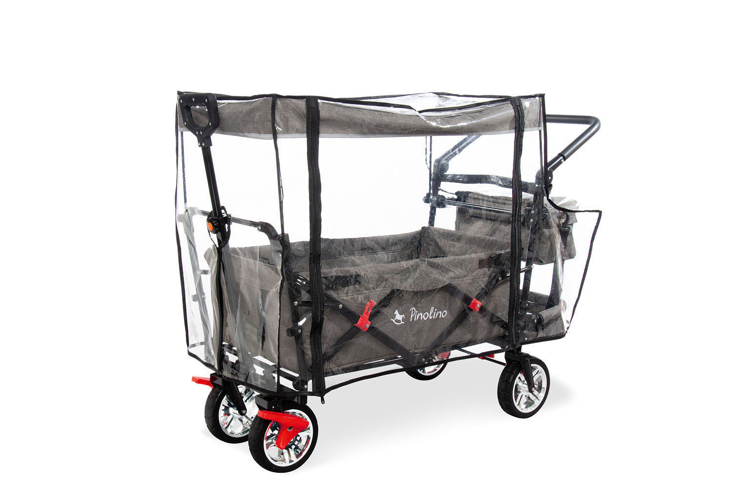 Chariot pliant « AddPlus » avec frein, gris chiné, avec habillage pluie