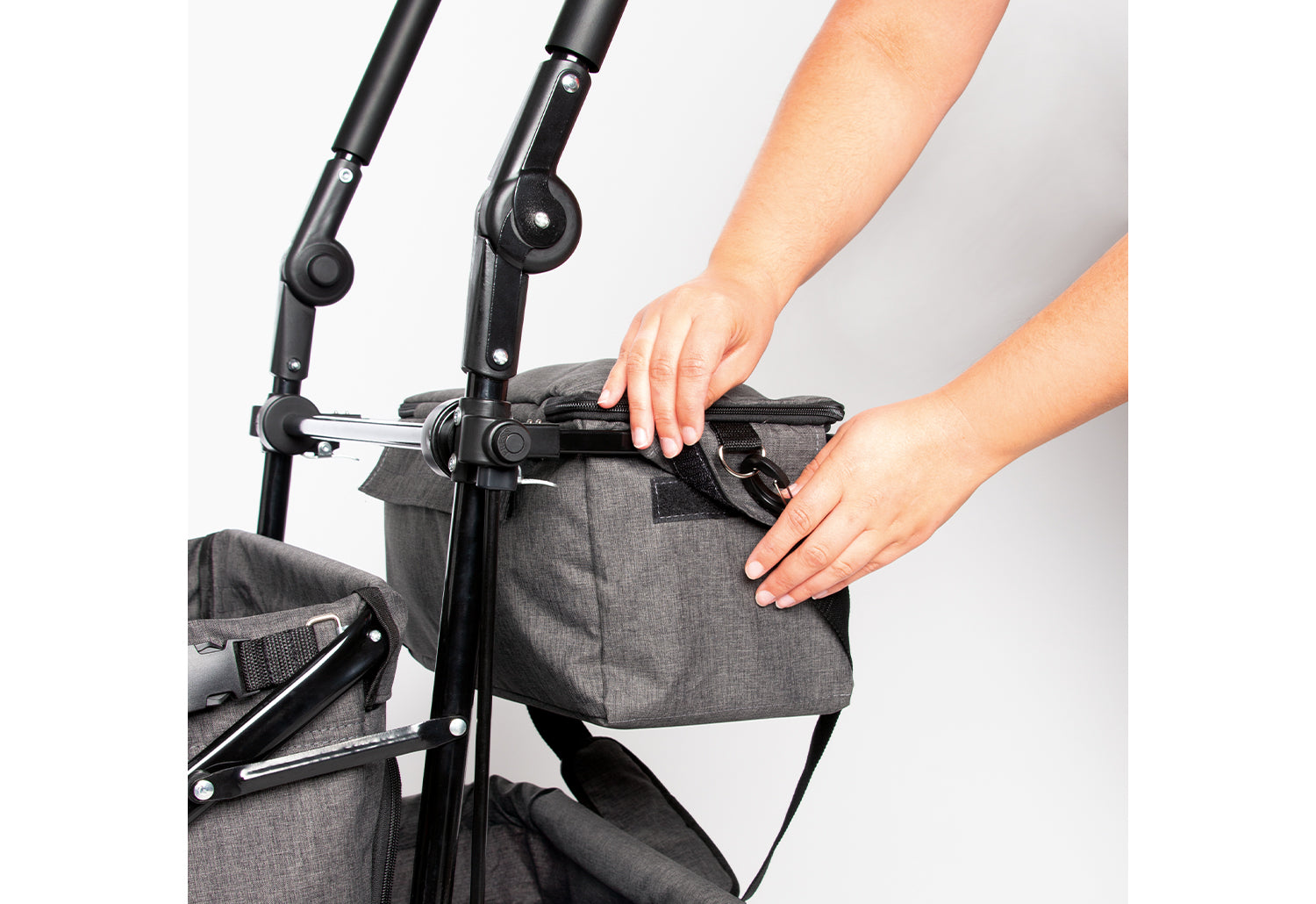 Chariot pliant « AddPlus » avec frein, gris chiné, avec habillage pluie