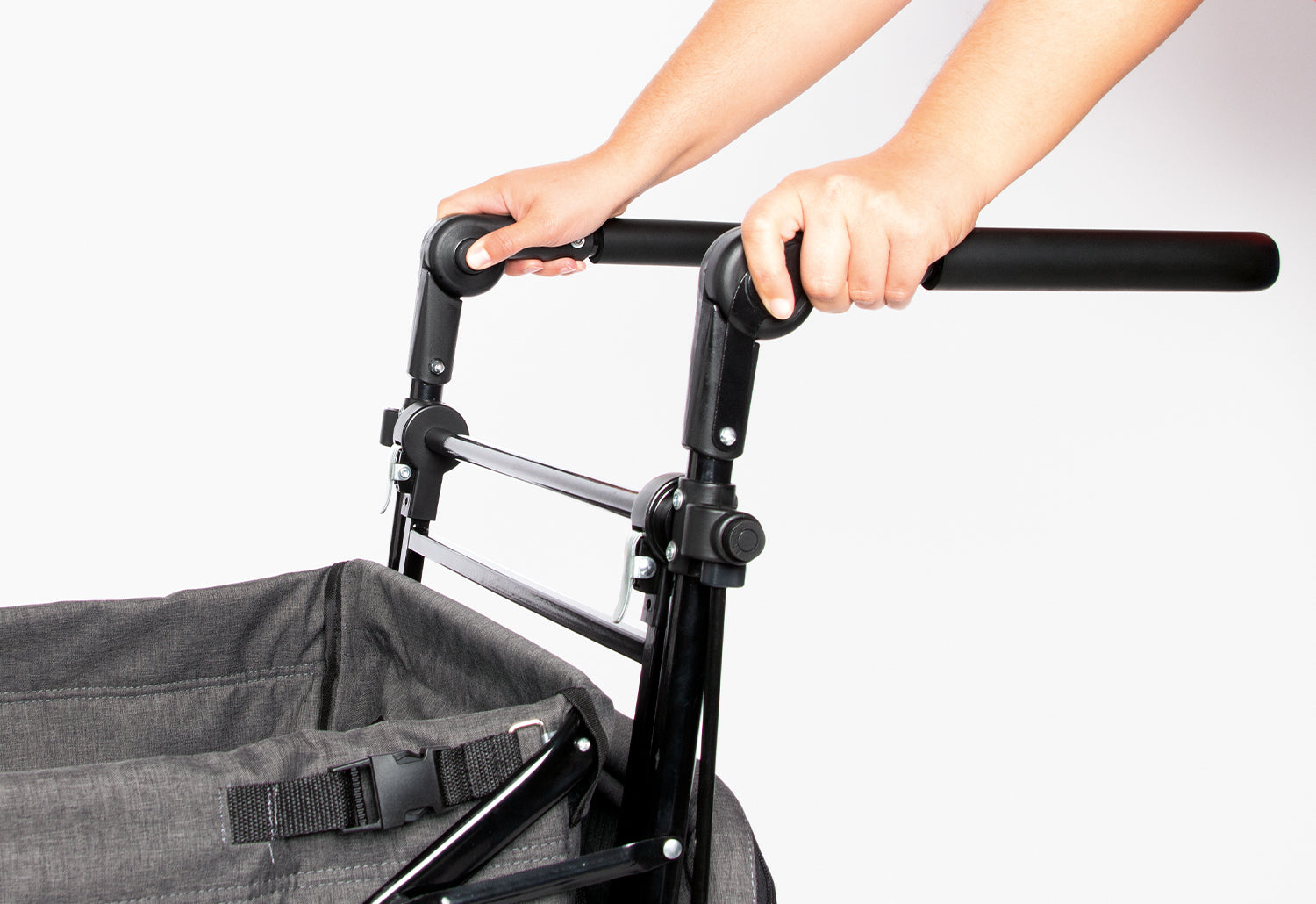 Chariot pliant « AddPlus » avec frein, gris chiné, avec habillage pluie