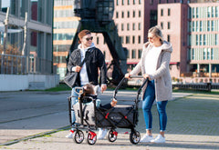 Chariot pliant « AddPlus » avec frein, gris chiné, avec habillage pluie