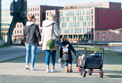Chariot pliant « AddPlus » avec frein, gris chiné, avec habillage pluie