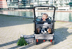 Chariot pliant « AddPlus » avec frein, gris chiné, avec habillage pluie