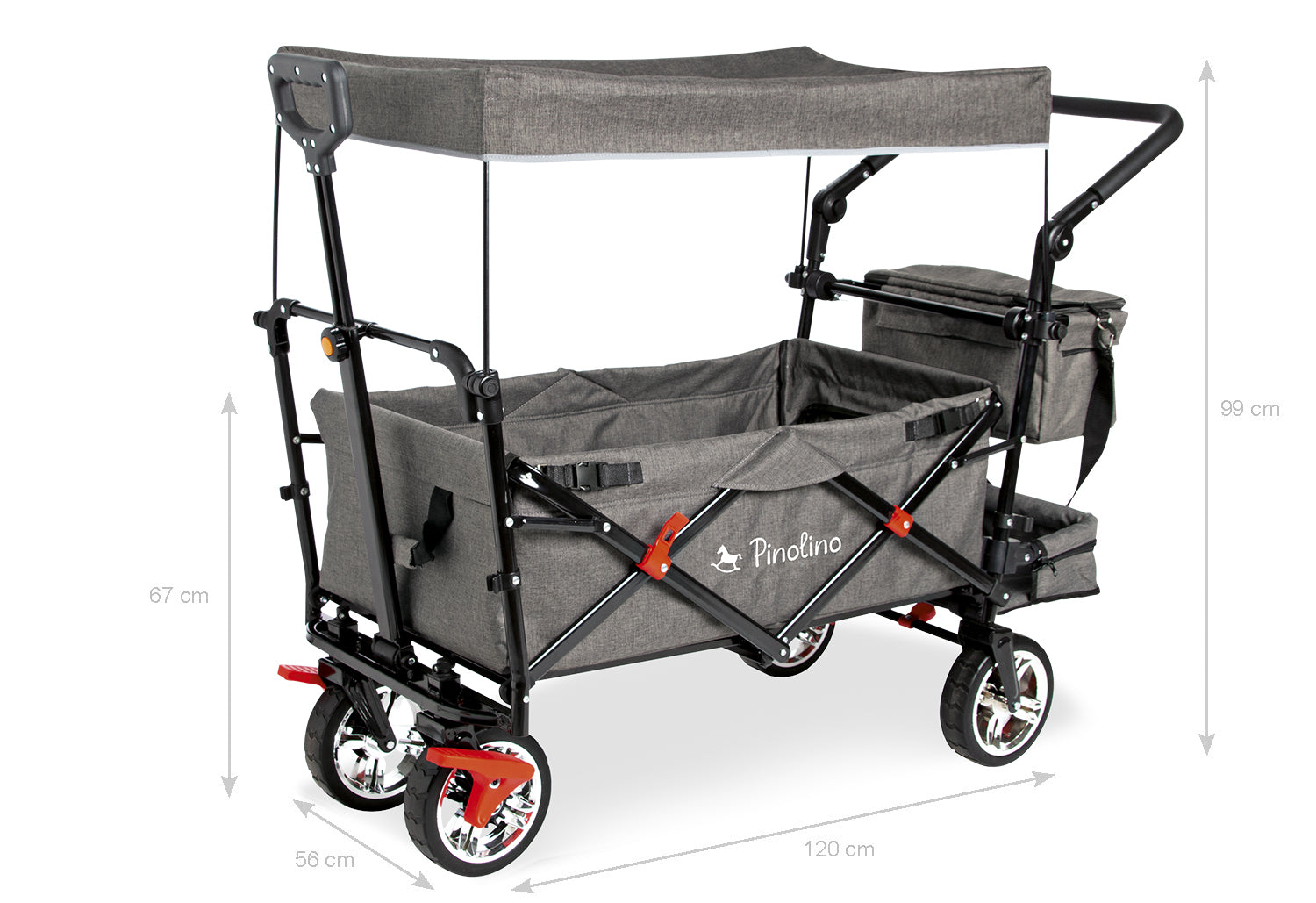 Chariot pliant « AddPlus » avec frein, gris chiné, avec habillage pluie