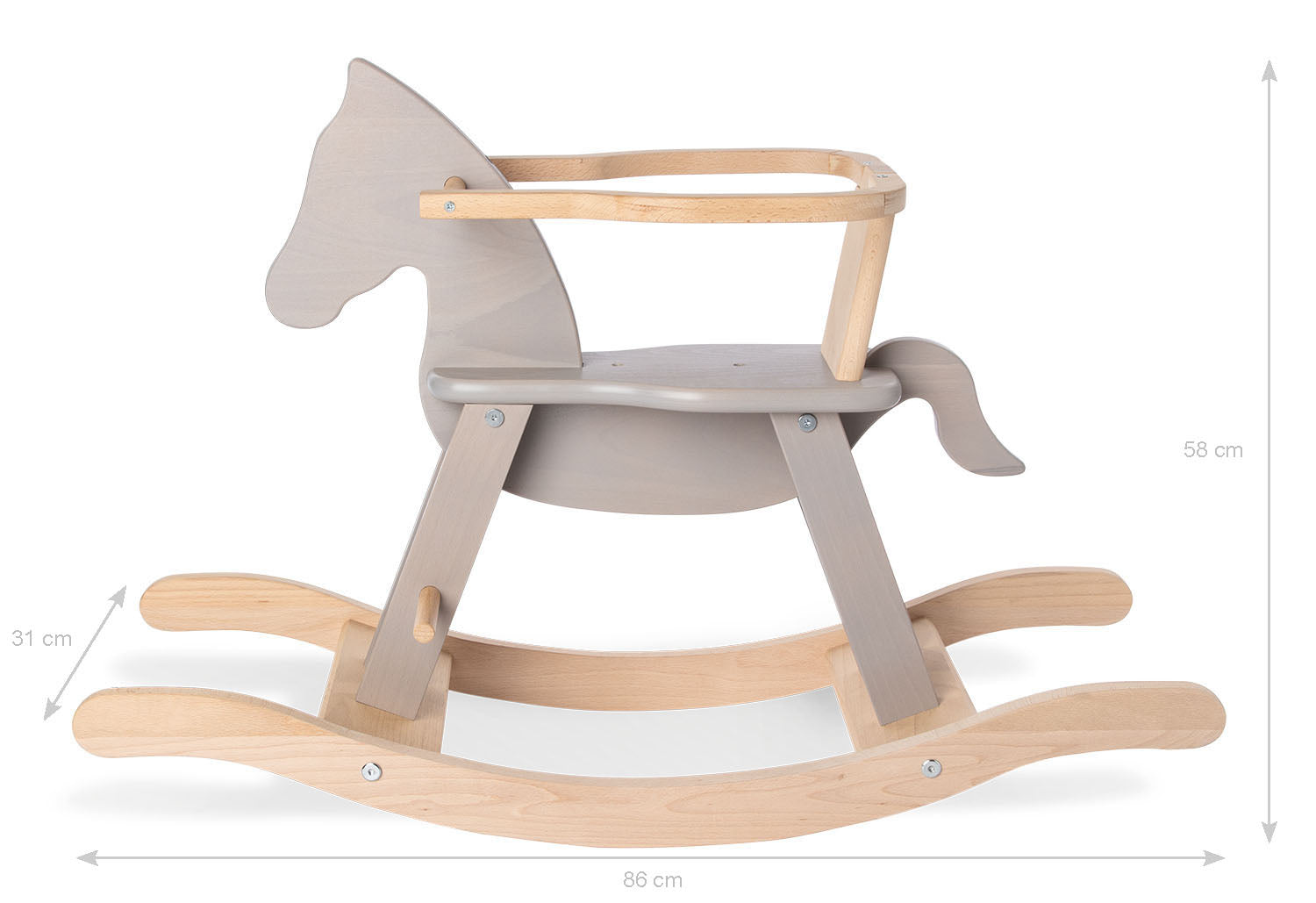Cheval à bascule « Pinolino » avec anneau, gris/naturel