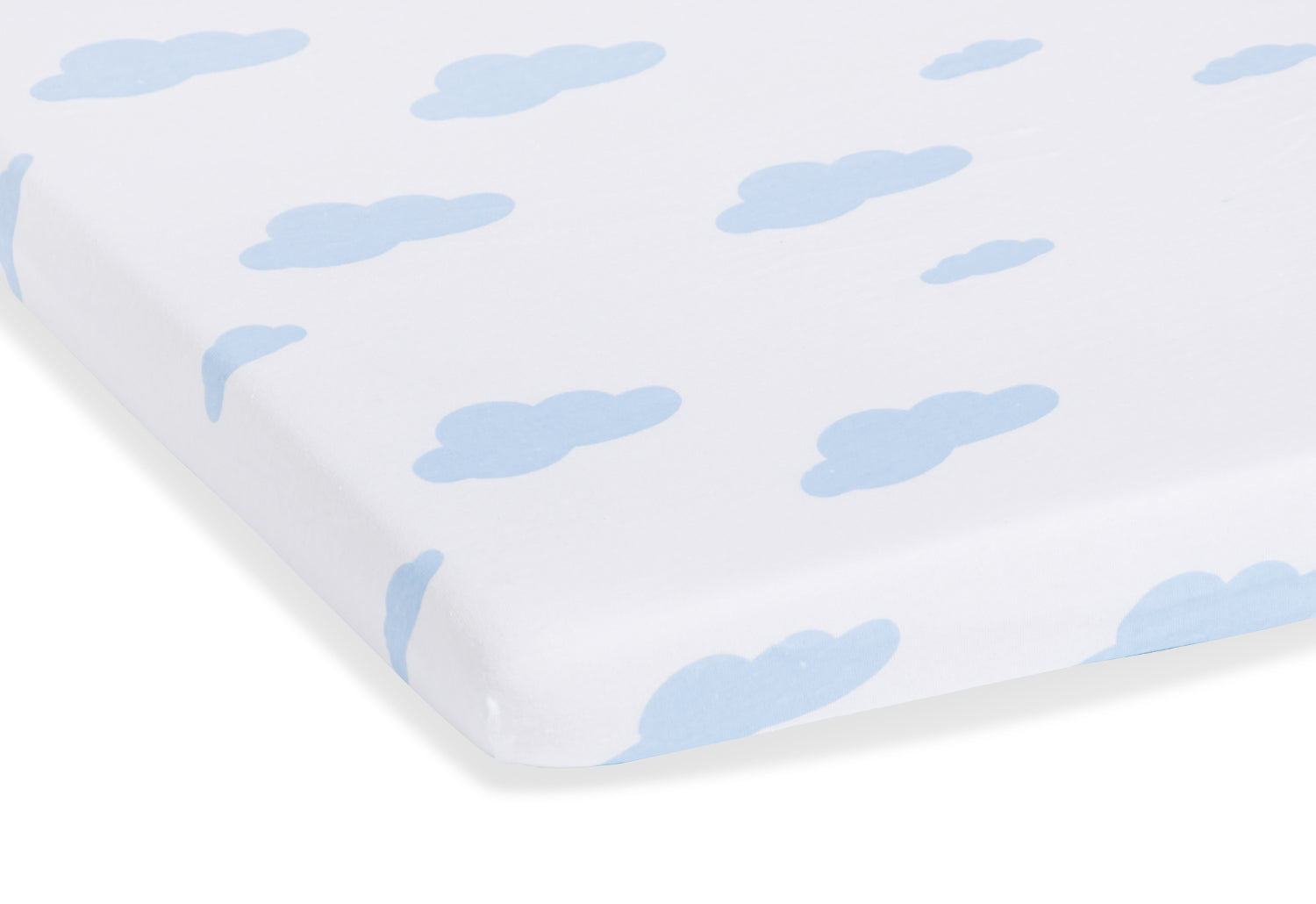 Draps-housses en jersey pour lits d'enfants en pack double « Nuages ​​», bleu clair et uni, blanc