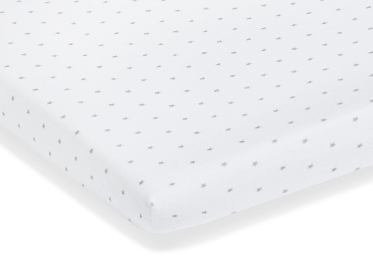 Draps-housses en jersey pour berceaux, lits bébé et poussettes en lot de deux « Étoiles », gris et uni, blanc